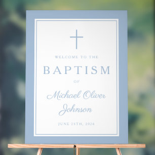 Elegant Baby Blue Cross Boy Baptism Welcome Acrylic Sign