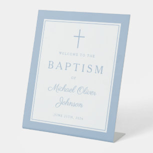 Elegant Baby Blue Cross Boy Baptism Welcome Pedestal Sign