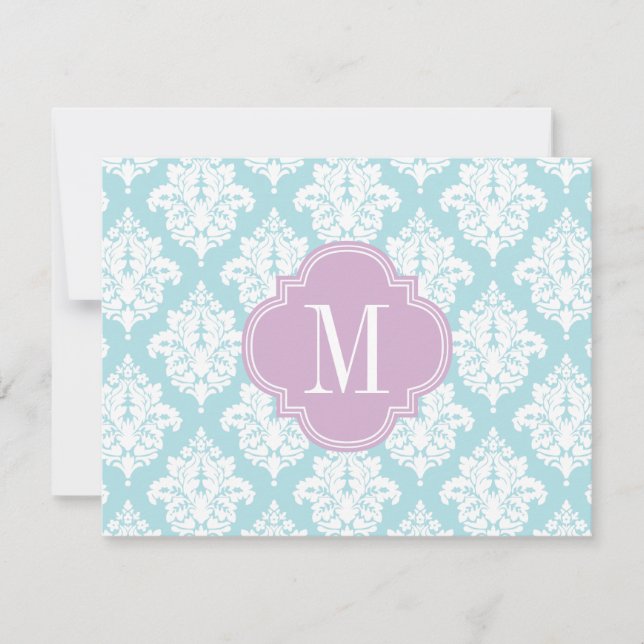 Elegant Baby Blue Damask Personalised Card (Front)