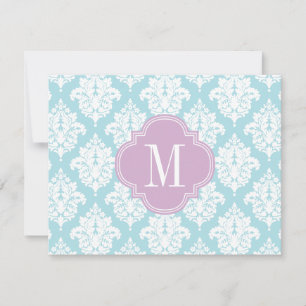 Elegant Baby Blue Damask Personalised Card