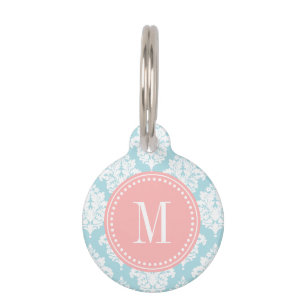 Elegant Baby Blue Damask Personalised Pet Tag