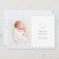 Elegant Baby Blue Gingham 2 Photo Baby Boy Birth
