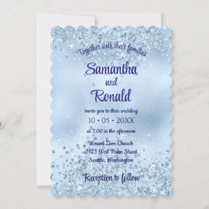 Elegant Baby Blue Glitter and Foil Wedding Invitation