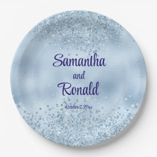 Elegant Baby Blue Glitter and Foil Wedding Paper Plate