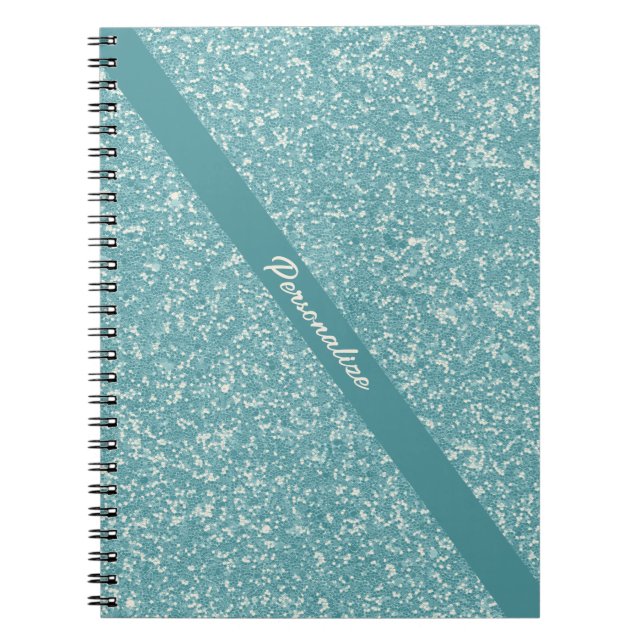 Elegant Baby Blue Glitter Trendy Chic Personalised Notebook (Front)