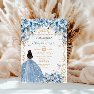 Elegant Baby Blue Gold Quinceanera Princess Tiara Invitation