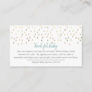 Elegant Baby Blue & Gold Raindrops Book for Baby Enclosure Card