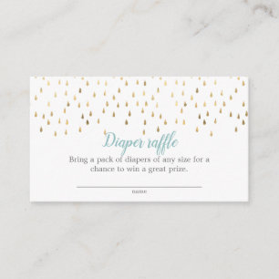 Elegant Baby Blue & Gold Raindrops Diaper Raffle Enclosure Card
