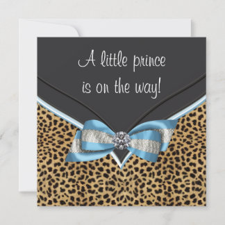 Elegant Baby Blue Leopard Prince Baby Shower Invitation
