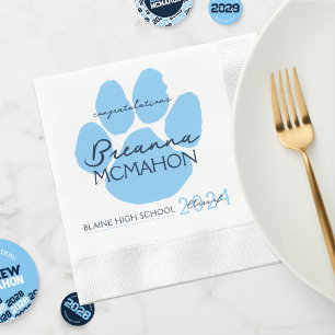 Elegant Baby Blue & Navy Graduation Pawprint Paper Napkin