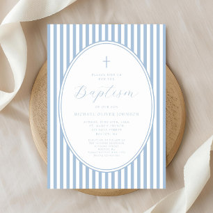 Elegant Baby Blue Script Boy Baptism Invitation