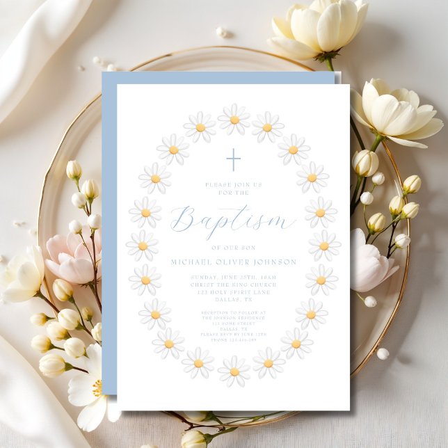 Elegant Baby Blue Script Floral Boy Baptism Invitation (Elegant Baby Blue Script Floral Boy Baptism Invitation
)