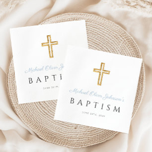 Elegant Baby Blue Script Religious Boy Baptism Napkin