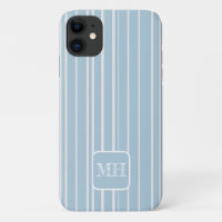 Elegant baby blue striped monogrammed