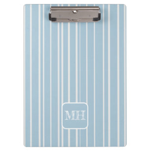 Elegant baby blue striped monogrammed clipboard