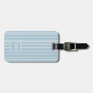 Elegant baby blue striped monogrammed luggage tag