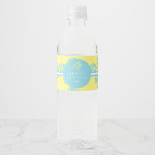 Elegant Baby Blue & Yellow Floral Water Bottle Label