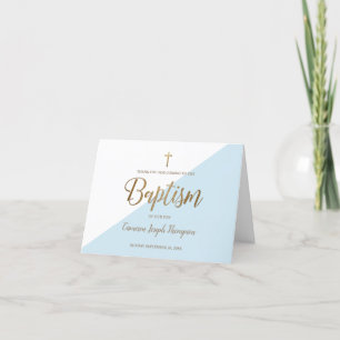 Elegant Baby Boy Blue Baptism Gold Thank You Card