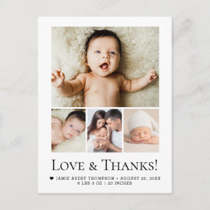 Elegant Baby boy Love and Thanks 4 photo collage Postcard