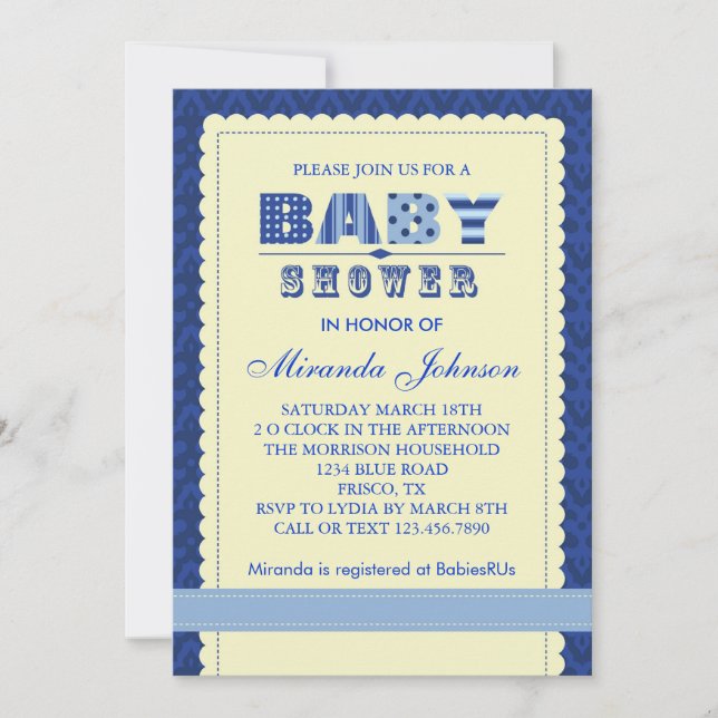 Elegant Baby Boy Shower Invitation (Front)