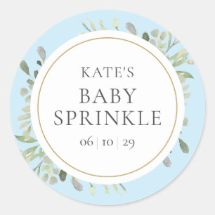 Elegant Baby Boy Sprinkle Watercolour Greenery Classic Round Sticker