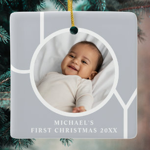Elegant Baby Boy's First Christmas Photo Grey Ceramic Ornament