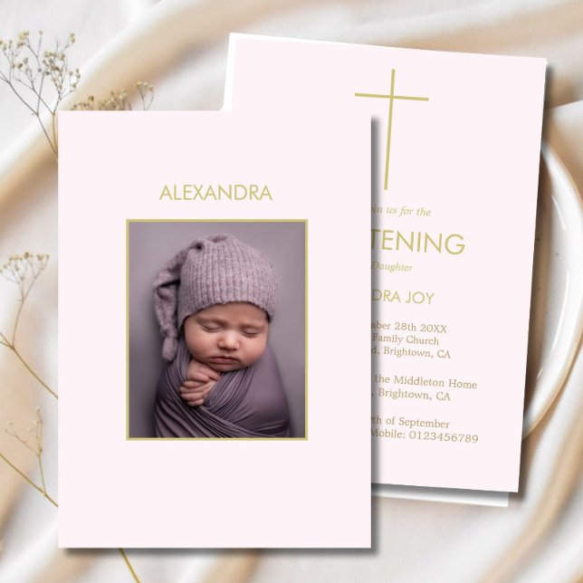Elegant Baby Christening Minimal Photo Baptism  Invitation (Creator Uploaded)