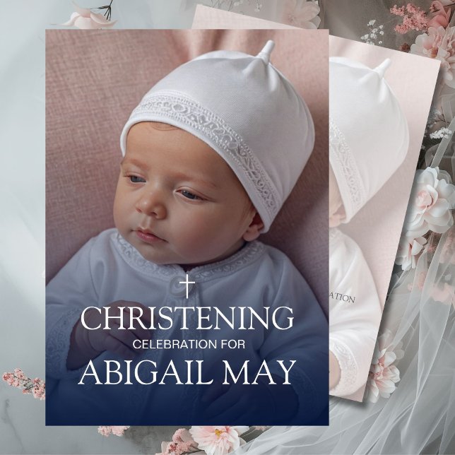 Elegant Baby Christening Photo Minimalist Invitation (Creator Uploaded)