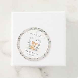 Elegant Baby Deer Floral Crest Any Age Birthday Favour Tags