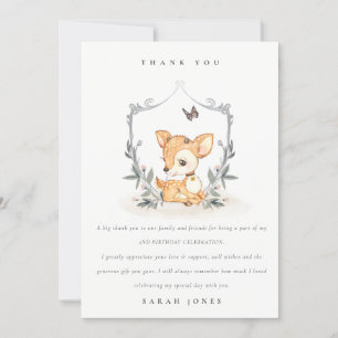 Elegant Baby Deer Floral Crest Any Age Birthday Thank You Card