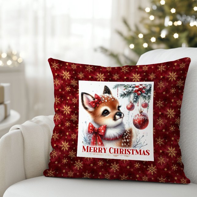 Elegant Baby Deer Snowy Forest Kids Gift Christmas Cushion (Elegant Baby Deer Snowy Forest Kids Gift Christmas Pillow

)