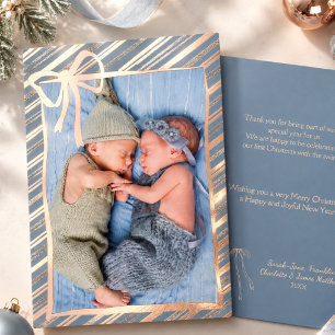 Elegant Baby First Christmas Stripes & Bow Gold