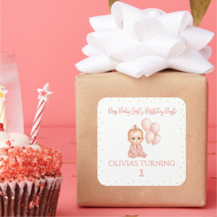 Elegant Baby Girl Boss with Gold Dots - Birthday  Square Sticker
