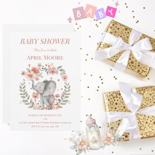 Elegant Baby Girl Elephant Baby Shower Invitation