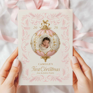 Elegant Baby Girl First Christmas Photo Card