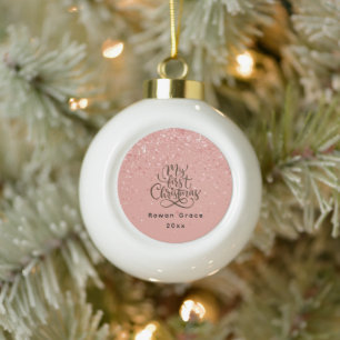 Elegant Baby Girl First Christmas Simple Ceramic Ball Christmas Ornament