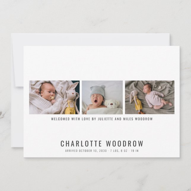 Elegant Baby Girl Photo Collage Birth Announcement (Front)