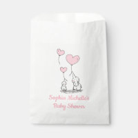 Elegant Baby Girl Pink Heart Balloons & Elephants