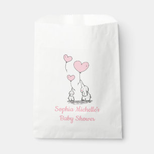 Elegant Baby Girl Pink Heart Balloons & Elephants Favour Bags