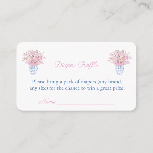 Elegant Baby Girl Shower Ginger Jar Diaper Raffle Enclosure Card (Front)