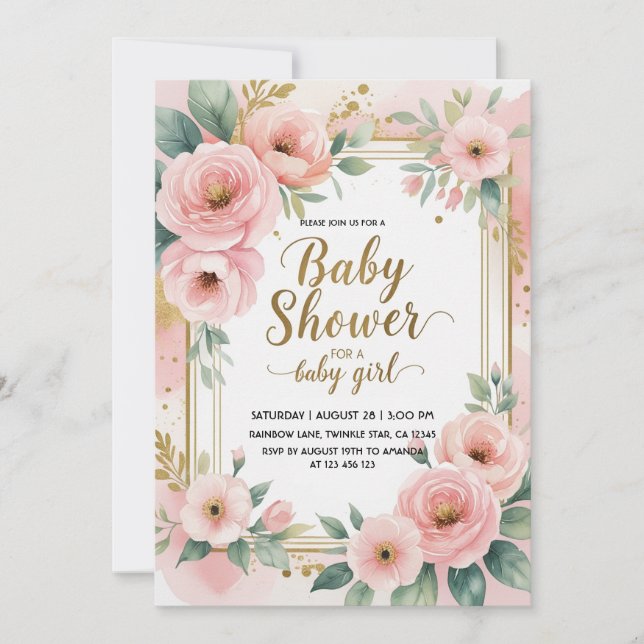 Elegant Baby Girl Shower Invitation (Front)