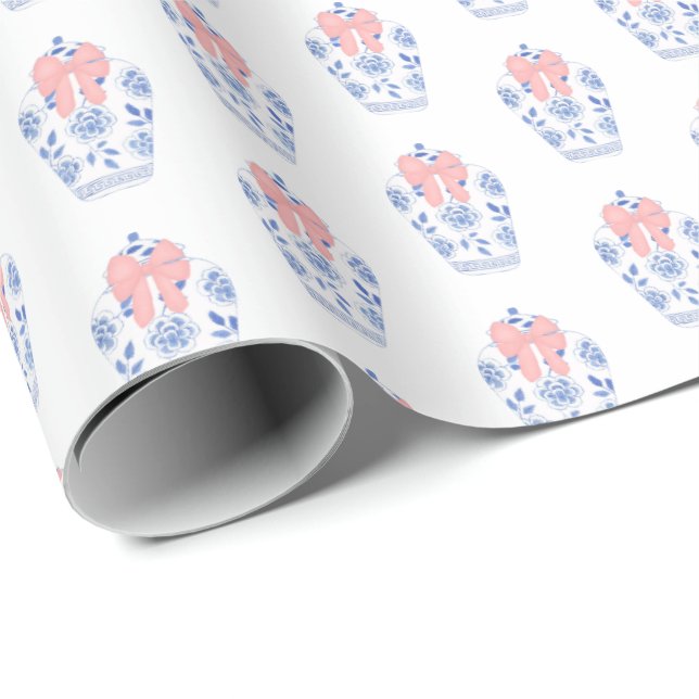 Elegant Baby Girl Shower Pink Ribbon Ginger Jar Wrapping Paper (Roll Corner)