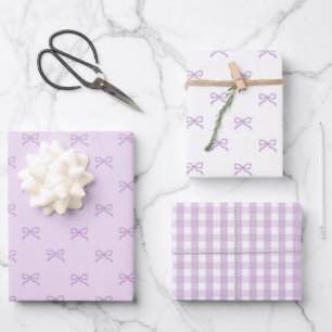 Elegant Baby Girl Shower Preppy Purple Bow Gingham Wrapping Paper Sheet
