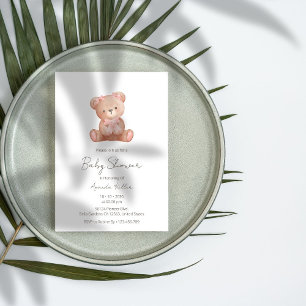 Elegant Baby Girl Teddy Bear Baby Shower Invitation