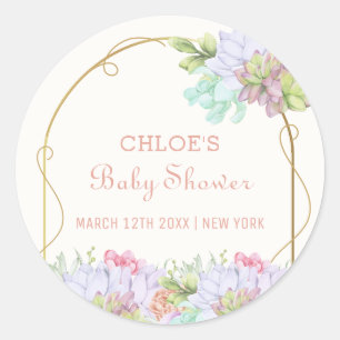Elegant Baby In Bloom Boho Arch Cactus Baby Shower Classic Round Sticker