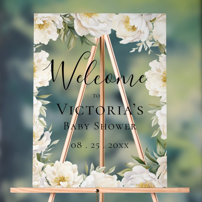 Elegant Baby in Bloom Floral Baby Showe Acrylic Sign (Neutral)