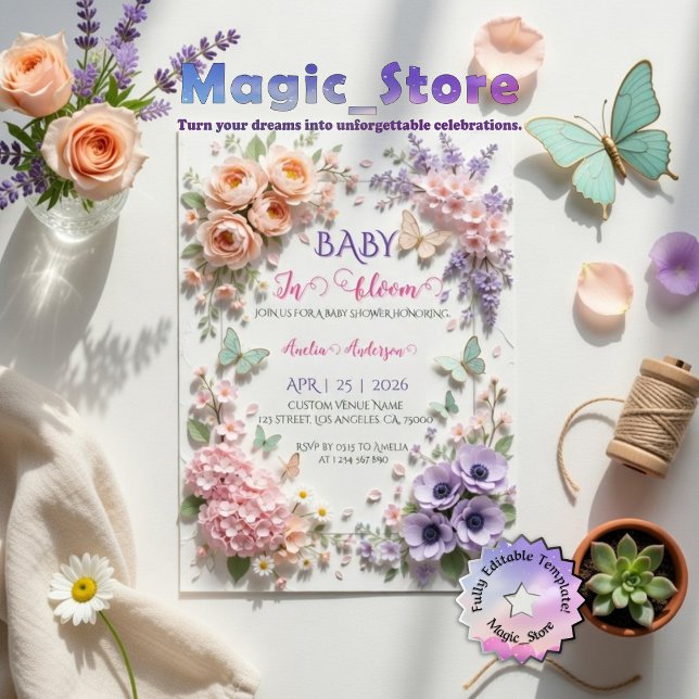 Elegant Baby In Bloom Floral Butterflies Pastel Invitation (Creator Uploaded)