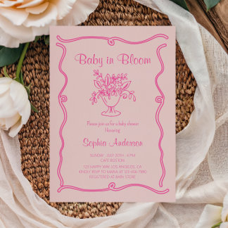 Elegant Baby in Bloom Pink Floral Baby Shower  Invitation