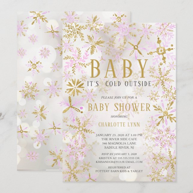 Elegant Baby It's Cold Outside Girls Baby Shower Invitation (Front/Back)