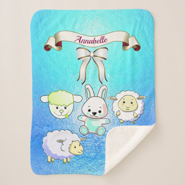 Elegant Baby Lambs Pattern   Name Personalise Sherpa Blanket (Front)